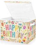 Happy Birthday Beige Large Storage Bins with Linen Foldable Storage Cubes Fabric Closet Organizer Containers box with Flip-Top Lid for Home Office Closet 16.5” x 12.6” x 11.8”