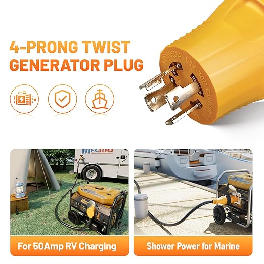MECMO NEMA L14-30P to SS2-50R RV Marine Power Generator Adapter 30A 4 Prong Twist Lock Generator L14-30P Male to 50A Marine Shore Power SS2-50R Female with Locking Ring 125V/250V