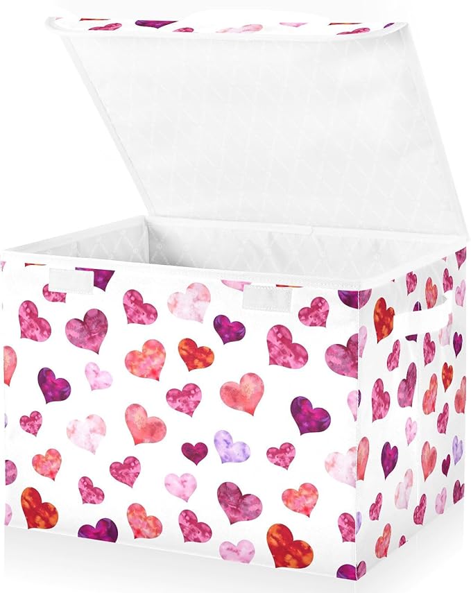 senya Valentines Storage Baskets Collapsible Storage Bins with Lids Hearts Storage Boxes Clothes Baskets for Organizing