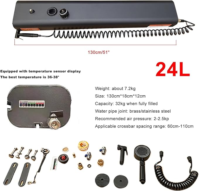 Pressurized Water Tank for Camping Shower Roof Rack Mounted Off-Road Shower Fit for Overland Off-Road Vehicles Trucks RV Camping Beach Cleaning