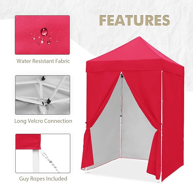 EAGLE PEAK 5x5 Instant Canopy with 4-Side Wall Panels Small Pop up Portable Canopy Tent with Carry Bag Light Weight Sun Shelter for Sports Camping and Beach Red