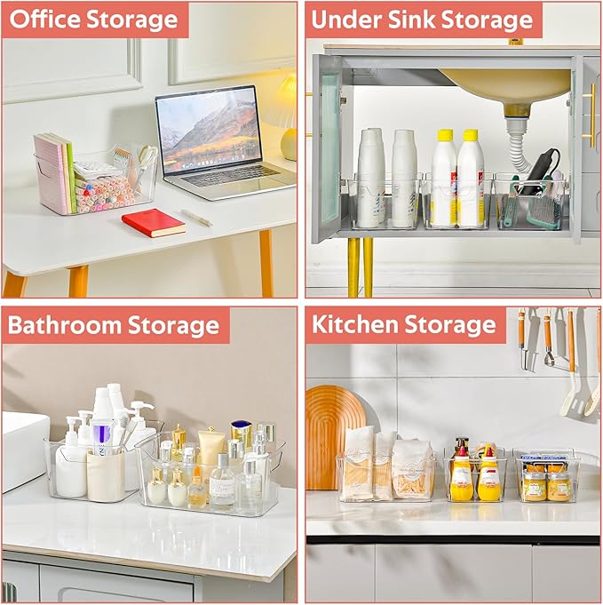 Clear Plastic Storage Bins - 12 Pack Pantry Organizers and Storage Clear Pantry Organizer Bins X-Large Plastic Containers with Handle for KitchenFreezerCabinetClosetBathroom Under Sink