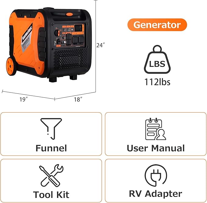 Genkins Inverter Generator 8000W Outdoor Portable Generators Gas Powered Super Quiet with Parallel Capability Electric Start Ideal for Home Backup RV Camping Travel