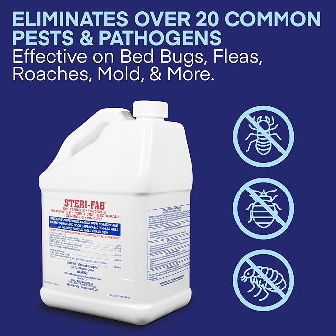 Steri-fab All-in-One Disinfectant &amp Insecticide Spray – Kills Bed Bugs Fleas Mites Roaches Viruses Fungi &amp Odors – Quick-Drying Non-Residual 1 Gallon Jug
