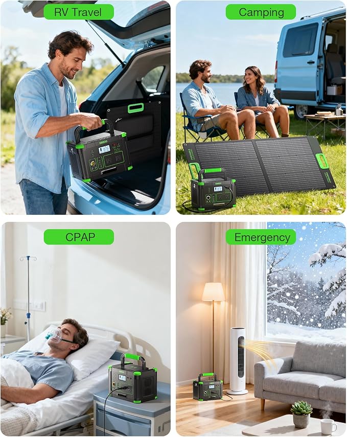 500W Portable Power Station 512Wh Solar Generator with 60W USB-C PD Output Built-in BMS 110V Pure Sine Wave AC Outlet Backup Lithium Battery for Outdoors Camping Travel Emergency (Peak 1000W)