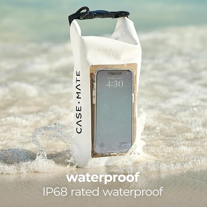 Case-Mate Sand Dollar Mini IP68 Waterproof Bucket Bag - Roll Top Dry Bag 2L Cap with Waterproof Pouch for Swimming Kayaking Boating Travel and More - For Phones Up to 7