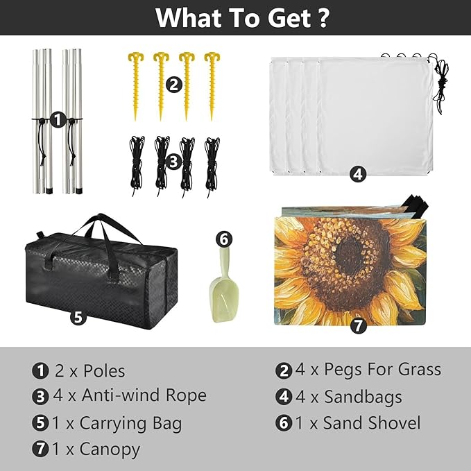 ALAZA Yellow Sunflowers on Board Beach Tent Sun Shelter UPF50+ Protection Beach Shade Canopy w/ 4 Sandbags for Outdoor Camping Fishing Backyard Fun Picnic 10x9 ft