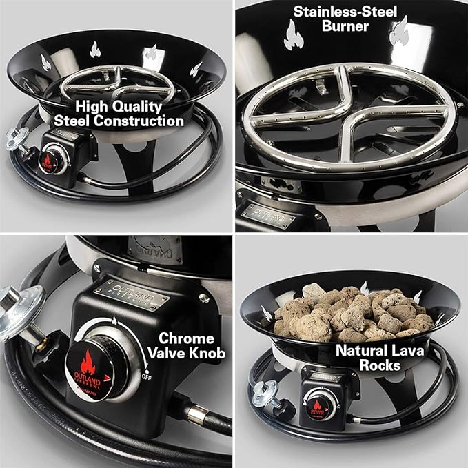 Outland Living Portable Propane Fire Pit 21-inch 58000 BTU with Fire Pit Cover &amp Carry Kit Smokeless Gas Firebowl | Perfect for Camping Patio Backyard Tailgating Deck RV| Black 863 Cypres