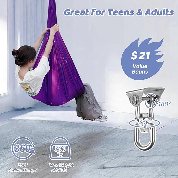 Sensory Swing for Kids &amp Adults Indoor &amp Outdoor Double Layer Therapy Swing Cuddle Swing with 360°Swivel Hardware Holds to 300LBS for Calming Relaxing and Autism ADHD or SPD