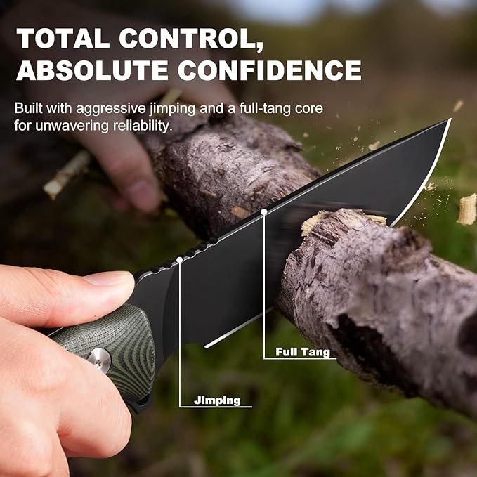 Full Tang Survival Knife YS-X1 - Razor Sharp Fixed Blade with Sheath 8Cr14MoV Steel for Camping &amp Bushcraft Includes Fire Starter &amp Tools