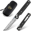 AUBEY Damascus Axis Lock Pocket Knife 3.54 Tanto Blade Crossbar Lock Folding Knives with Clip for Men Women Aluminum Handle with Glass Breaker for EDC Camping Gift