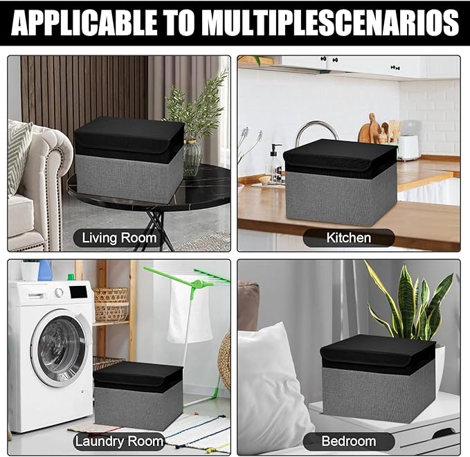 Bagnizer Large 42 Quarts Fabric Storage Bins with Lids [2-Pack] Linen Collapsible Foldable Storage Cubes Closet Organizer Containers boxes with Handles for Home Office (16.7 x 12 x 12 Black &amp Gr
