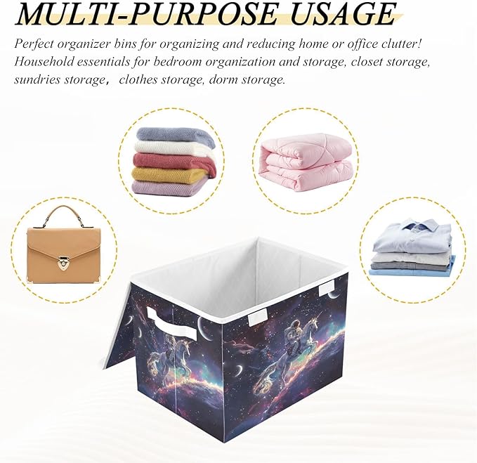 MNSRUU Containers Baskets with Lids Astronaut Unicorn Foldable Storage Bins Organizer with Lid Collapsible Storage Boxes for Home Bedroom Closet Office
