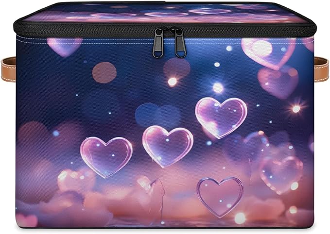 Storage Bins with Lids Transparent Love Heart Storage Basket Clothes Organizer with Handles Closet Storage Containers for Clothing Bedding Blanket