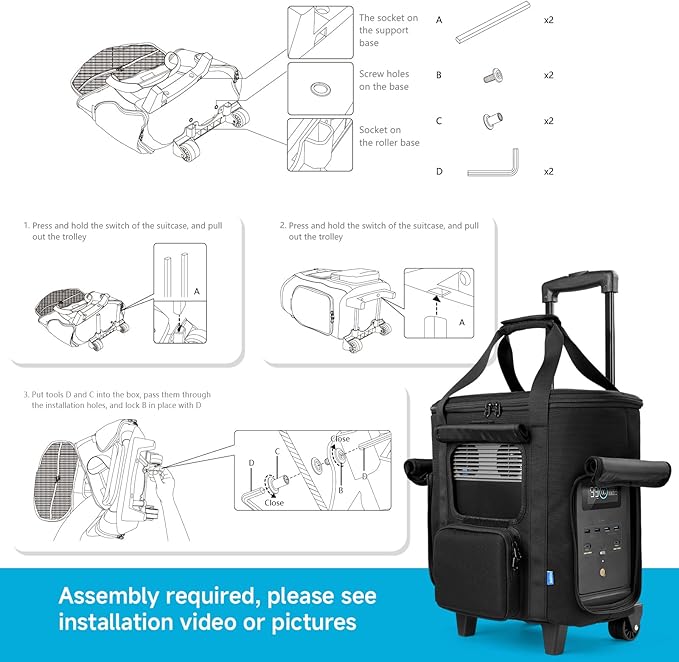 Xxerciz Carrying Bag Compatible with ECOFLOW DELTA 2 Power Station Storage Case with Wheels and Pull Rods Portable Generator Rolling Bag with Multi-Pocket and Handle for Outdoors