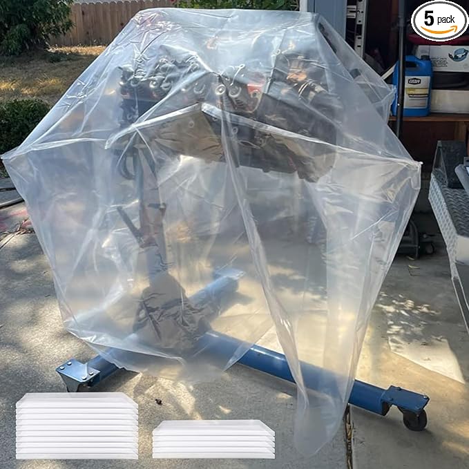 Clear Engine Storage Cover Bags Extra-Thick Heavy-Duty Transparent PE Protective Covers for Engine Storage and Workshop Use Available in 5-Pack or 10-Pack 39.4 x 47.2 in &amp 55.1 x 55.1 in