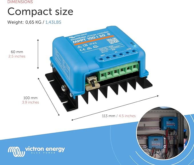 Victron Energy SmartSolar MPPT Solar Charge Controller (Bluetooth) - Charge Controllers for Solar Panels - 100V 20 amp 48-Volt