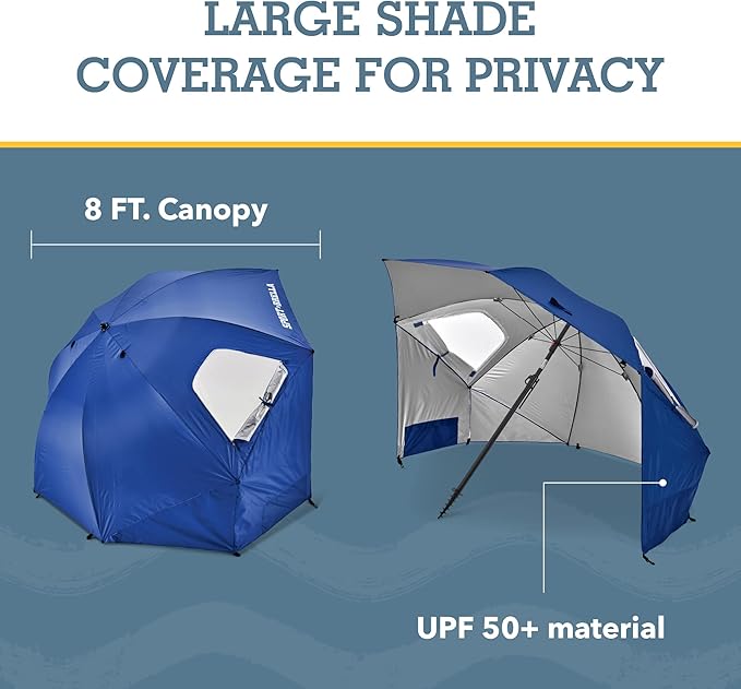 Sport-Brella Premiere UPF 50+ Umbrella Shelter with Patented Side Panels and Tilt Mechanism Heavy-Duty 1.25 Inch Center Pole Auger Anchor for Sand and Grass