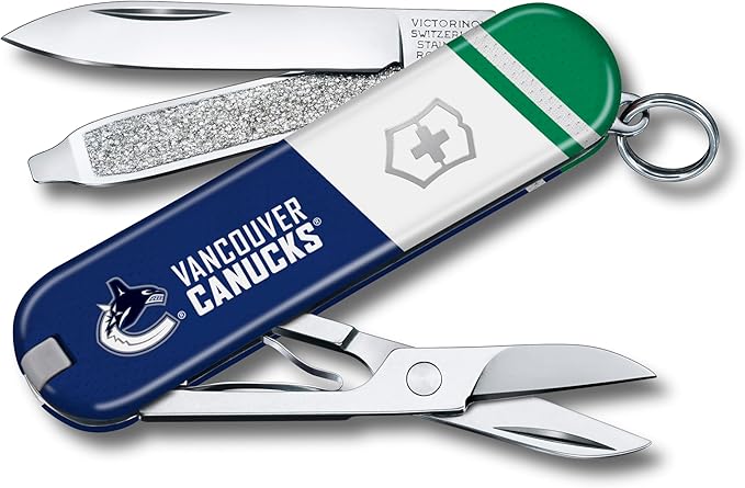 Victorinox Classic SD Swiss Army Knife – Compact 7 Function Swiss Made Pocket Knife with Small Blade Screwdriver and Key Ring – Vancouver Canucks