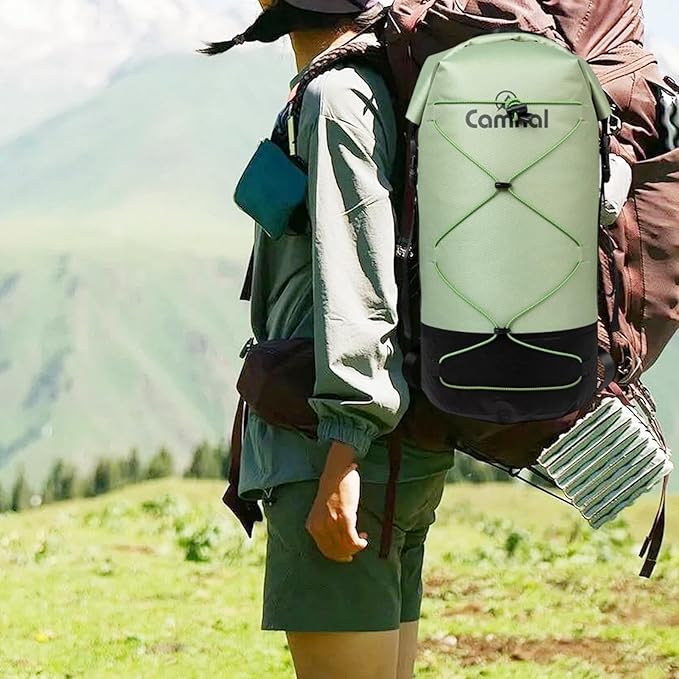 pistro 20L Waterproof Dry Backpack for Hiking Camping Boating with Wet Dry Separation Floating Dry Bag- Green