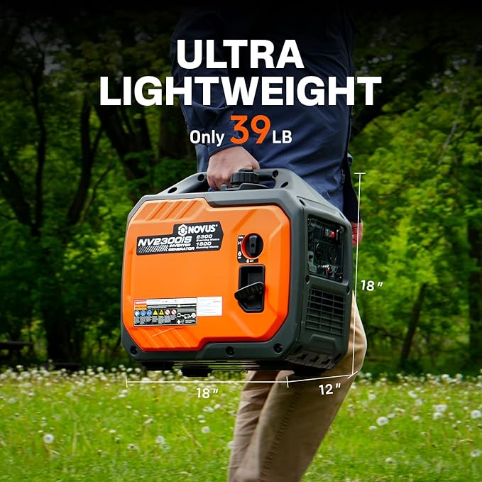 NOVUS 2300W Inverter Generator Portable Gas Generator for Camping Home and RV Super Quiet and Lightweight RV Ready with 30A Outlet CO Sensor Parallel Ready ECO Model Feature EPA Compliant