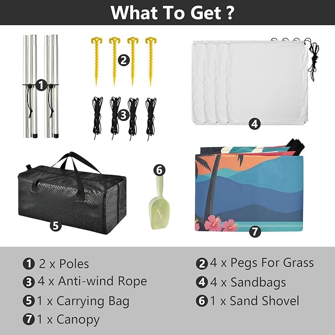 xigua Sunset Beach Tent Sun Shelter with Carrying Bag - Silver Coated Oxford Fabric Beach Canopy for Beach Camping Fishing - Includes Windproof Ropes Sandbags &amp Stakes