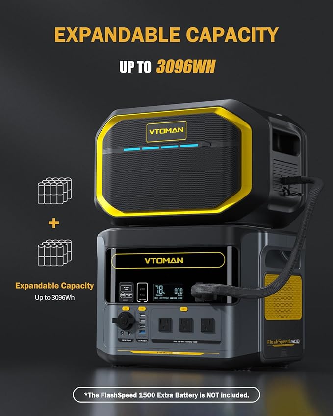 VTOMAN FlashSpeed 1500 Portable Power Station 1548Wh - Recharge 0-100% within 1H LiFePO4 Battery Powered Solar Generator with 110V/1500W AC Output/Input 100W USB Port for Camping Home Backup