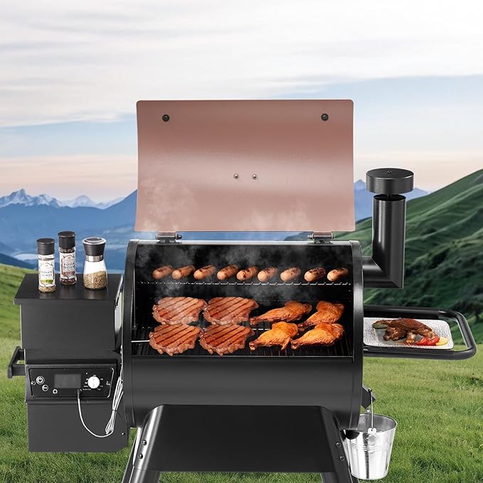 VEVOR Wood Pellet Grill Smoker 8 in 1 BBQ Grills for Outdoor Cooking 575 Square Inches Cook Area Electric Grill and Smoker with LCD Screen Controller Meat Probe 500°F Max Temperature Black