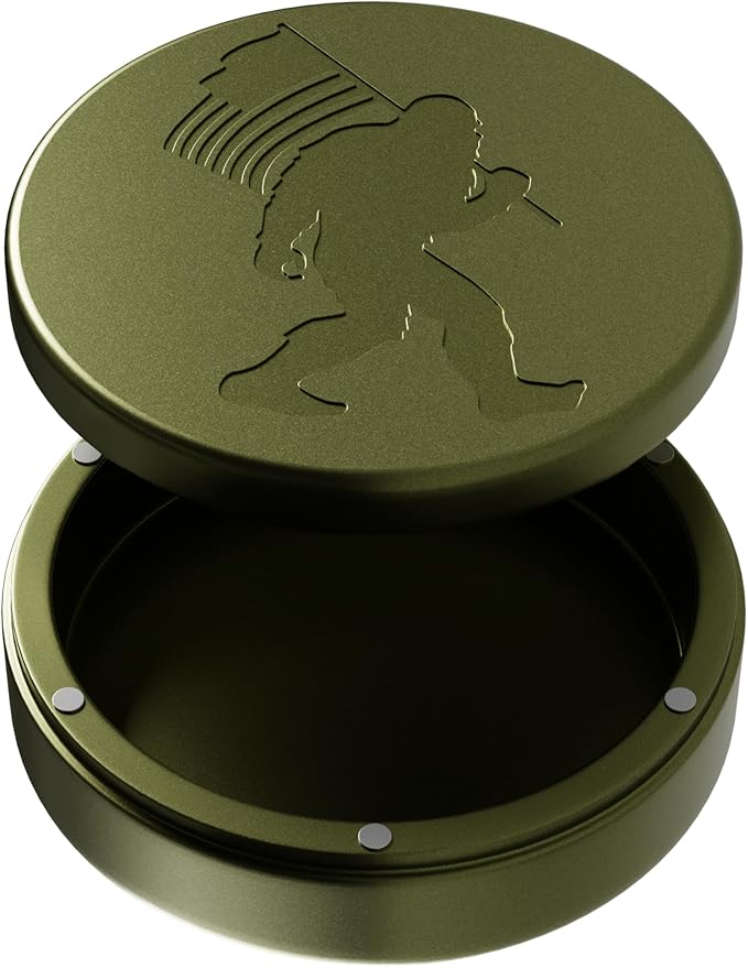 ZPACK Metal Pouch Can | Bigfoot Yeti | Premium Aircraft-Grade Aluminum Container with Magnetic Closure | Slim EDC Pocket Tin | Carved Engraved Design | Gift for Him (Forest Green)