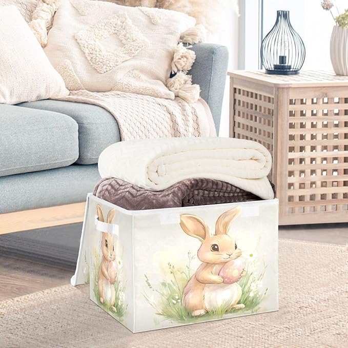 Cute Bunny and Egg Fabric Storage Bins with Lids and HandleFoldable Storage Bins with LidsCloset Organizers for Clothes Storage Room Organization Office Storage Chest Organizer