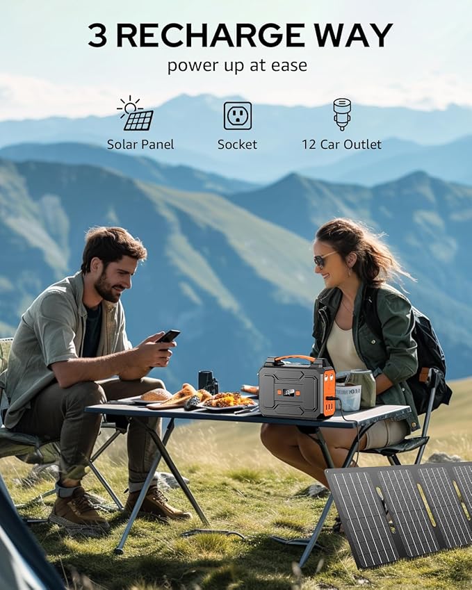 Portable Power Station Bank 146Wh 200W Peak(100W Rated) Solar Powered Power Bank with AC Outlet 110V for Camping Solar Charger Power Bank Battery Pack 39600mAh for Home Outdoor Emergency