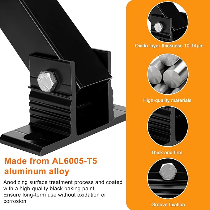 Solar Panel Mount Aluminum Alloy Adjustable Solar Panel Tilt Mount Brackets Black Baking Paint Anti-Corrosion Solar Panel Stand Suitable for 50W 70W 100W 150W 200W 300W 400W