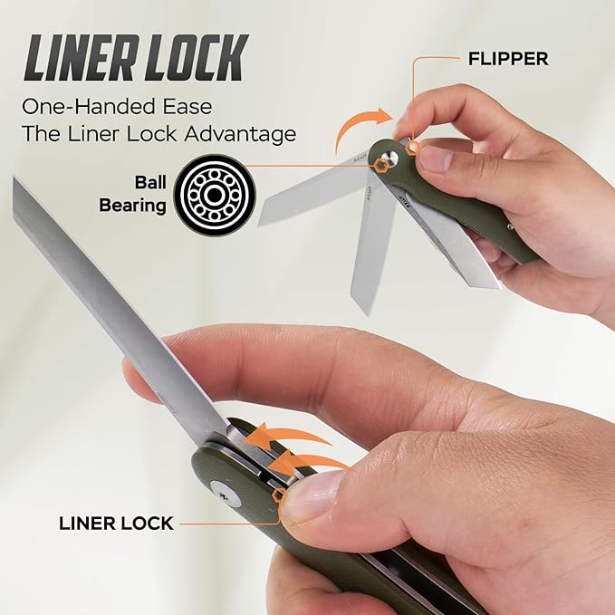 Folding Pocket Knife with Leather Sheath 2.79” 14C28N Steel Blade Micarta Handle Flipper Liner Lock Small EDC Folding Knife Sharp Camping Hunting Outdoor Survival Knives for Men Women (Green)