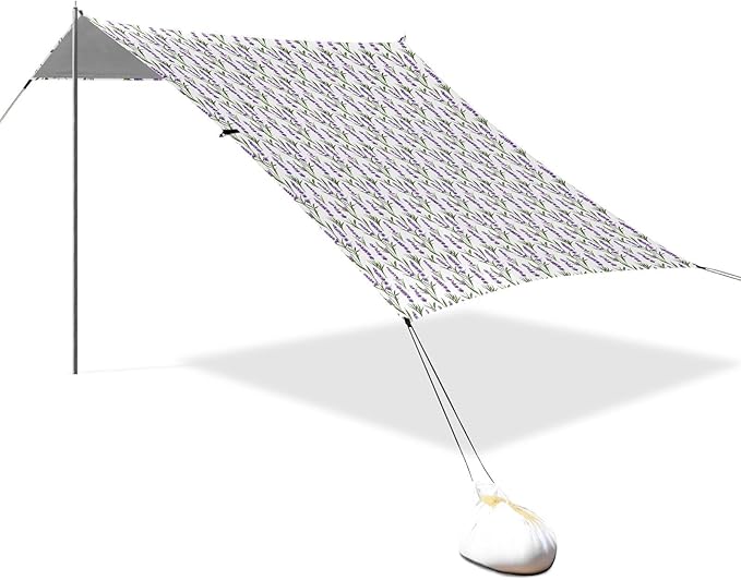 ALAZA Lavender Floral Flower Beach Tent Sun Shelter UPF50+ Protection Beach Shade Canopy w/ 4 Sandbags for Outdoor Camping Fishing Backyard Fun Picnic 10x9 ft