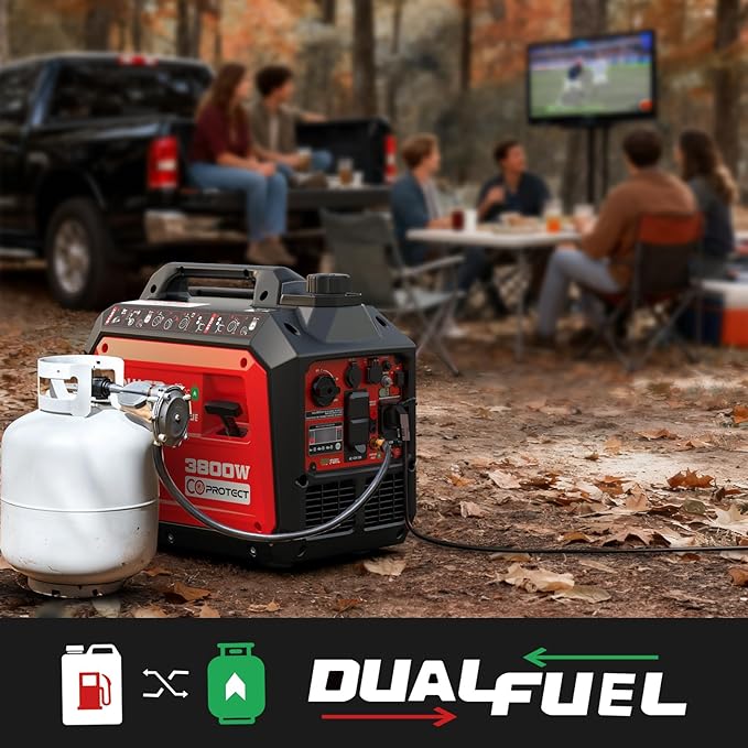 PowerSmart 3800 Watt Dual Fuel Inverter Generator Quiet Portable Gas Propane Powered with CO Sensor and RV Ready Outlet 149cc 4-Stroke OHV Engine for Home Backup Camping and Tailgating