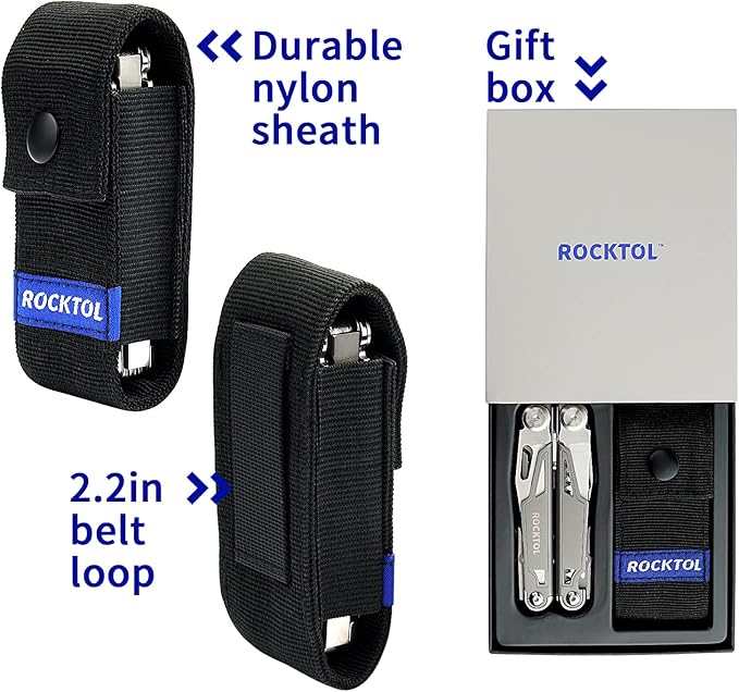 ROCKTOL Multitool19-in-1 Multitool Pliers with Titanium-plated Handle Safety Locking Lightweight EDC Tool and Nylon Sheath for MenOutdoor SurvivalHikingCamping