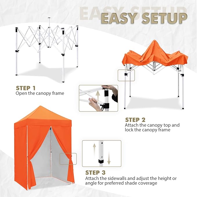 EAGLE PEAK 5x5 Instant Canopy with 4-Side Wall Panels Small Pop up Portable Canopy Tent with Carry Bag Light Weight Sun Shelter for Sports Camping and Beach Orange