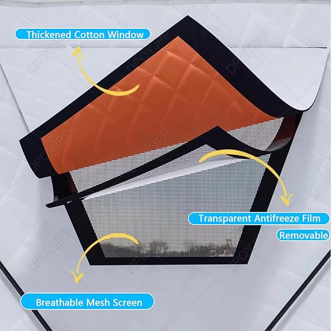 Winter Fishing Tent Fishing Tent pop up ice Fishing shelter with Stove Jack and Floor Portable ice Fishing Tent 420d Insulated Layer ice shanty Hexagon ice Huts White