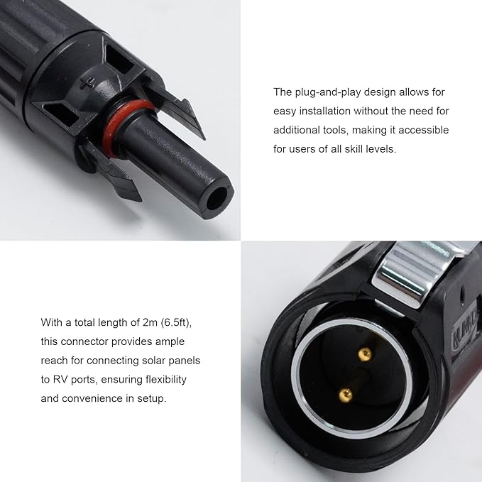 10AWG 2 Pin Power Industrial Circular Connector Replacement for Furrion Solar Plug Suitable for RV Solar Ports and Solar Panel Suitcases