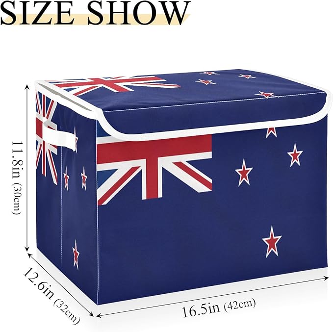 New Zealand Flag Zealander Kiwi National Blue Storage Bins with Lid Foldable Clothes Organizer Storage for Clothes for