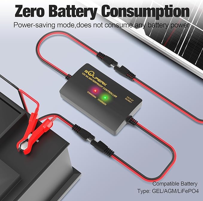 SOLPERK 15W Solar Battery Charger 12V Waterproof Solar Panel Charger + Upgrade 8A Charge Controller+ Adjustable Mount Bracket for Car Motorcycle Boat Marine RVTrailer TractorTruck etc.
