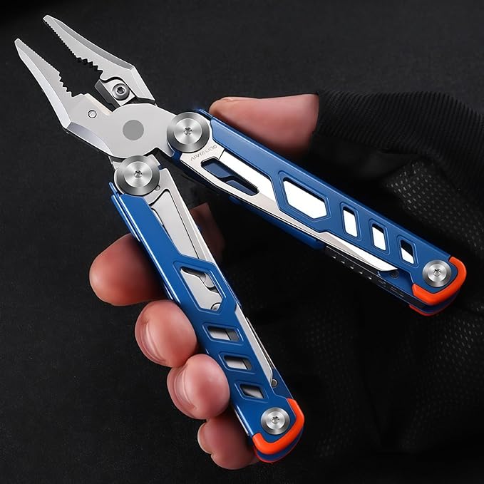 Multitool 15-in-1 Full-Size Lightweight EDC Multi-Purpose Pliers Multitools Camping Knives &amp Tools Tactical Outdoor Gear Gift Ideas for Men Gifts for Hunters Men who have Everything (Blue)