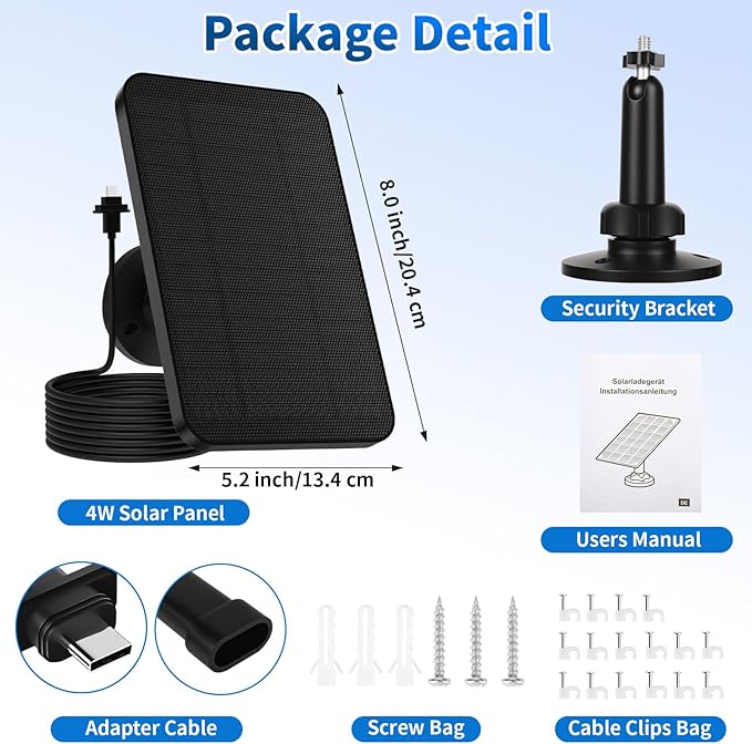 2 Pack Solar Panel for Blink Camera4W Waterproof Charger with 360° Adjustable Mount &amp 13ft Cable for Outdoor 3/4 Gen XT/XT2-with USB-C to Micro USB Port Adapter (for Blink)
