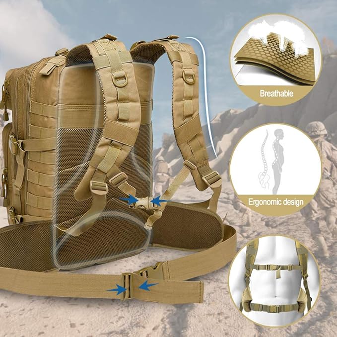 EMDMAK Military Tactical Backpack 42L Large Military Pack Army 3 Day Assault Pack Molle Bag Rucksack