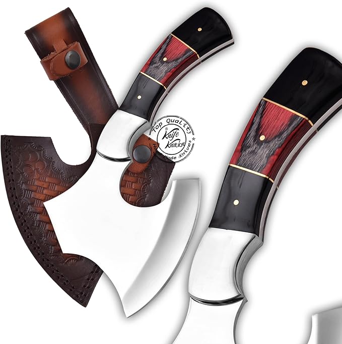 Handmade Stainless Steel Camping Hatchet Axe Hunting Knife 10.50 Full Tang Small Axe Camp Hatchet with Leather Sheath Survival Hatchet Tomahawk Axe for Outdoor Bushcraft Hiking KKH-42