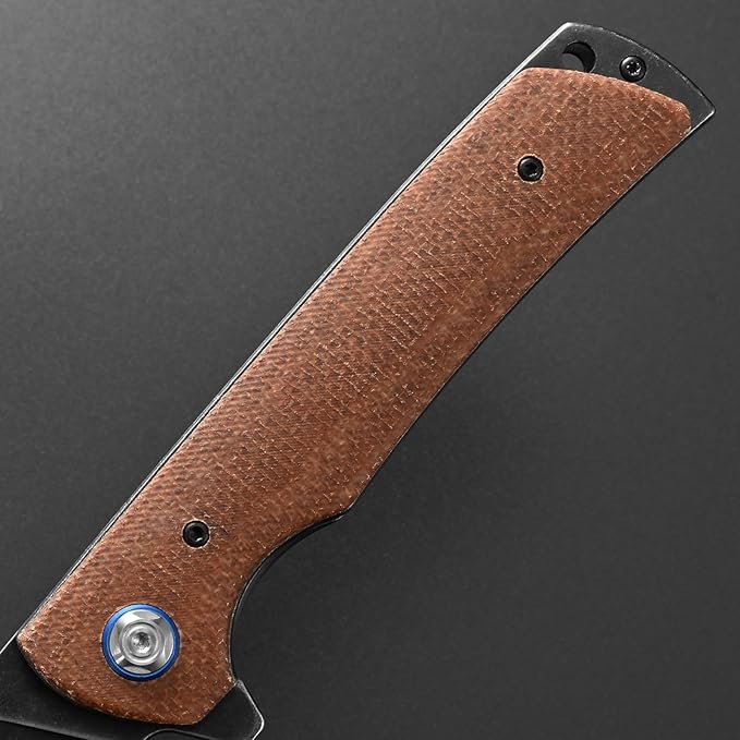 Eafengrow EF973 Folding Knife D2 Steel Blade Micarta Handle Scale Pocket Knife Folder for Working Camping Hiking EDC Tool Knife(brown)