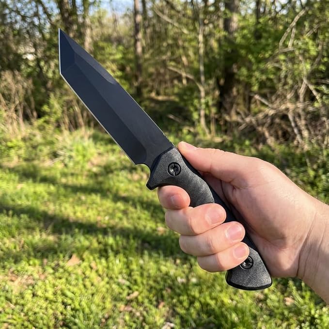 10 Fixed Blade Survival Knife with ABS Sheath - High Hardness Stainless Steel Tanto Blade Outdoor Utility Tool for Camping Hiking &amp Bushcraft - Ergonomic Lightweight Gear Black/Green (black)