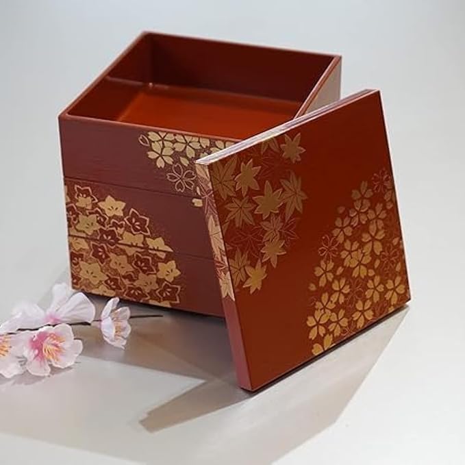 Japanese Jubako Box 3 Tiers Stacking Box with Lid Dishwasher Safe Yamanaka Lacquerware Hand-painted by Craftsmen