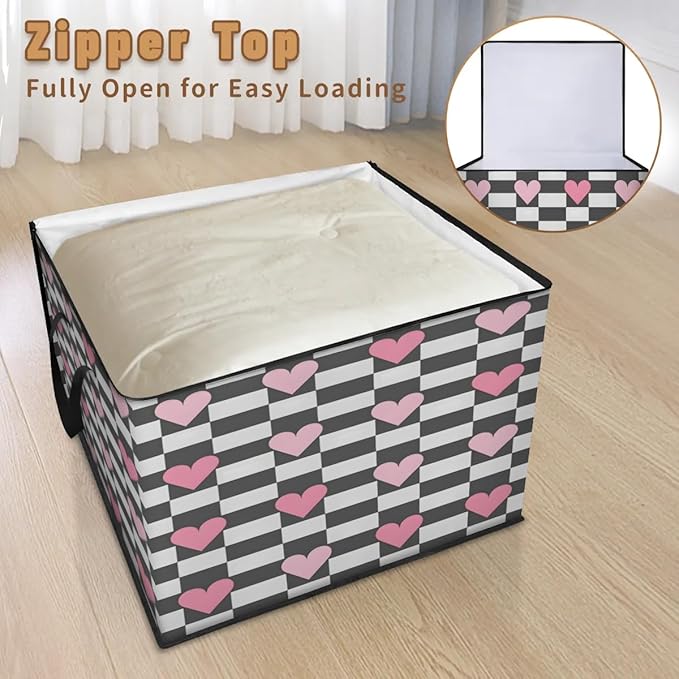 XL Large Clothes Storage with Lid Handle Valentine's Day Large Thick Clothes Blanket Storage Containers for Organizing Bedroom Closet