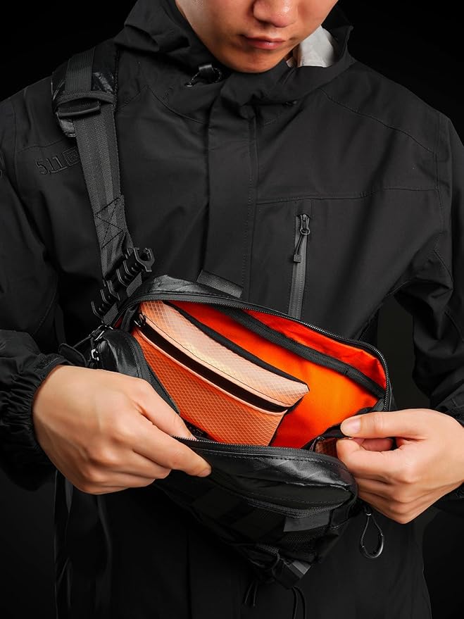 TACTICAL_GEEK Cache L3 Crossbody Shoulder Bag Multipurpose Daypack Chest Backpack Casual Sling Bag for Men &amp Women (Black Orange)